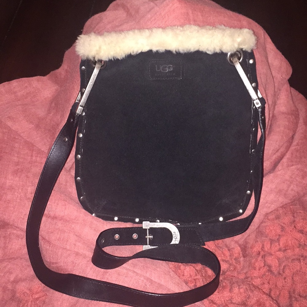 Black Suede with off-white fur UGG Crossbody